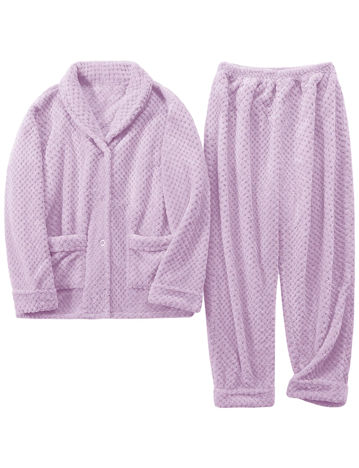 NRZD Purple Pajamas For Women Set Flannel Lined Soft Comfy Pjs Winter Warm Fleece Sleepwear 2 Piece