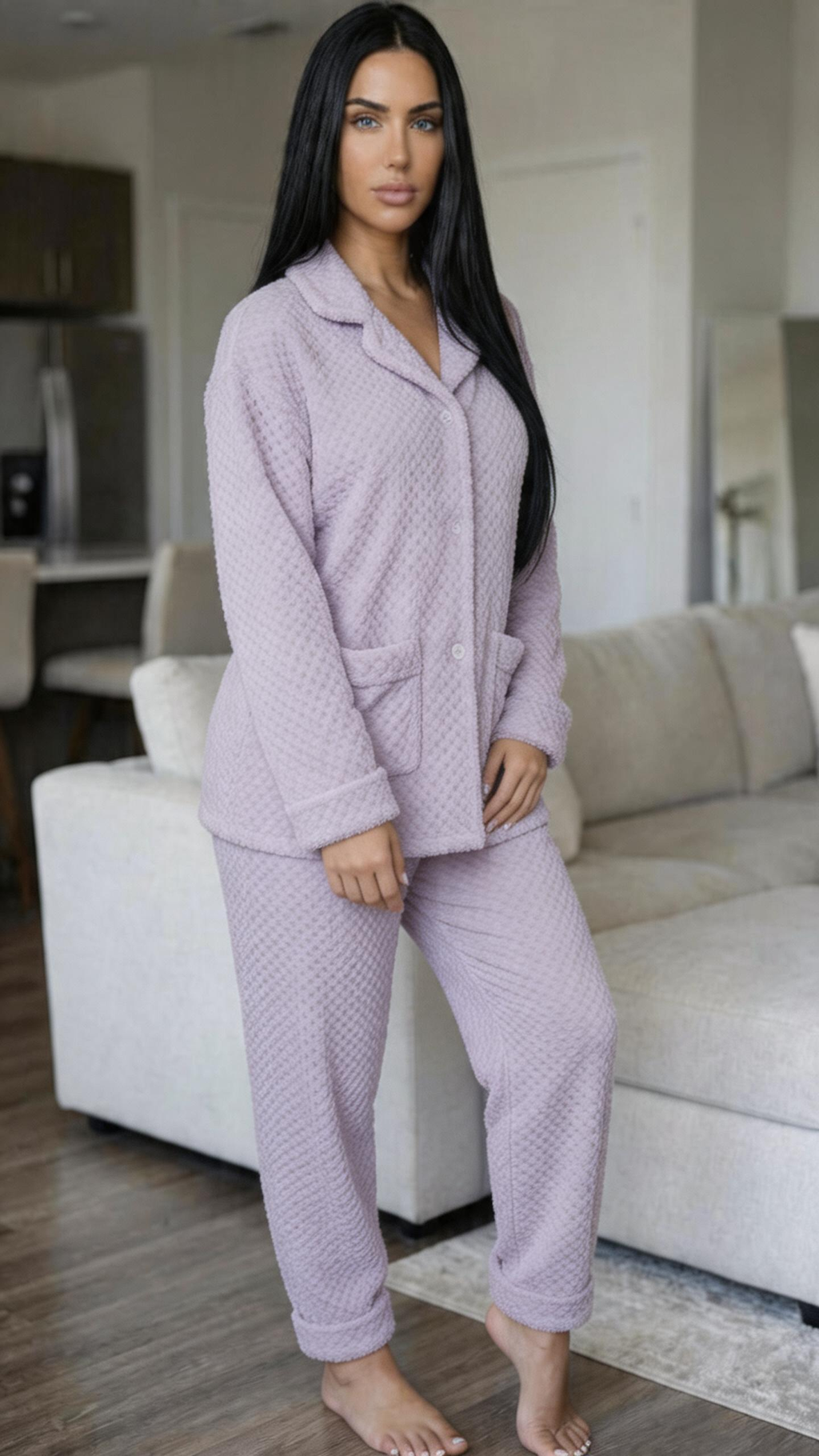 NRZD Purple Pajamas For Women Set Flannel Lined Soft Comfy Pjs Winter Warm Fleece Sleepwear 2 Piece