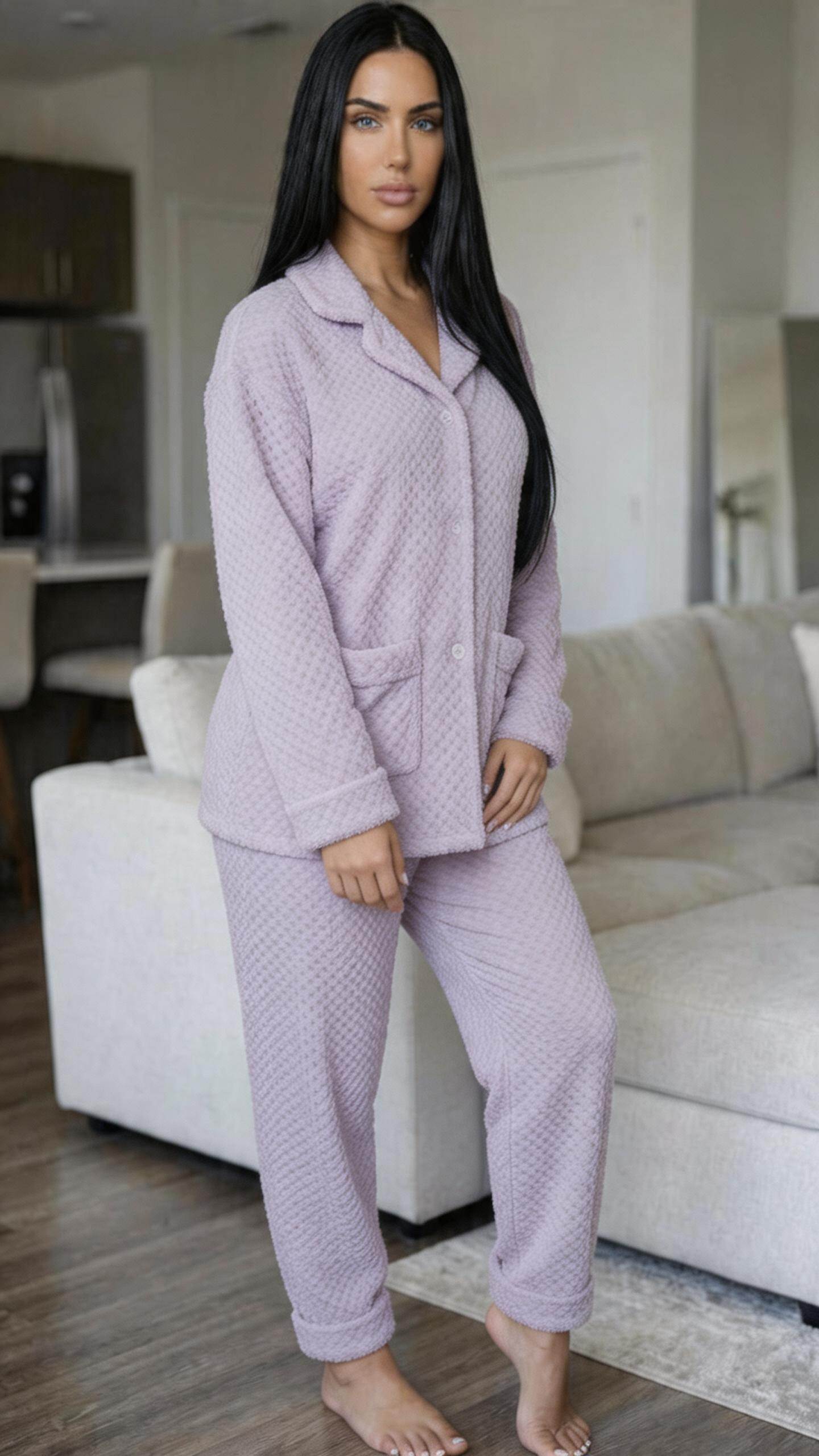 NRZD Purple Pajamas For Women Set Flannel Lined Soft Comfy Pjs Winter Warm Fleece Sleepwear 2 Piece