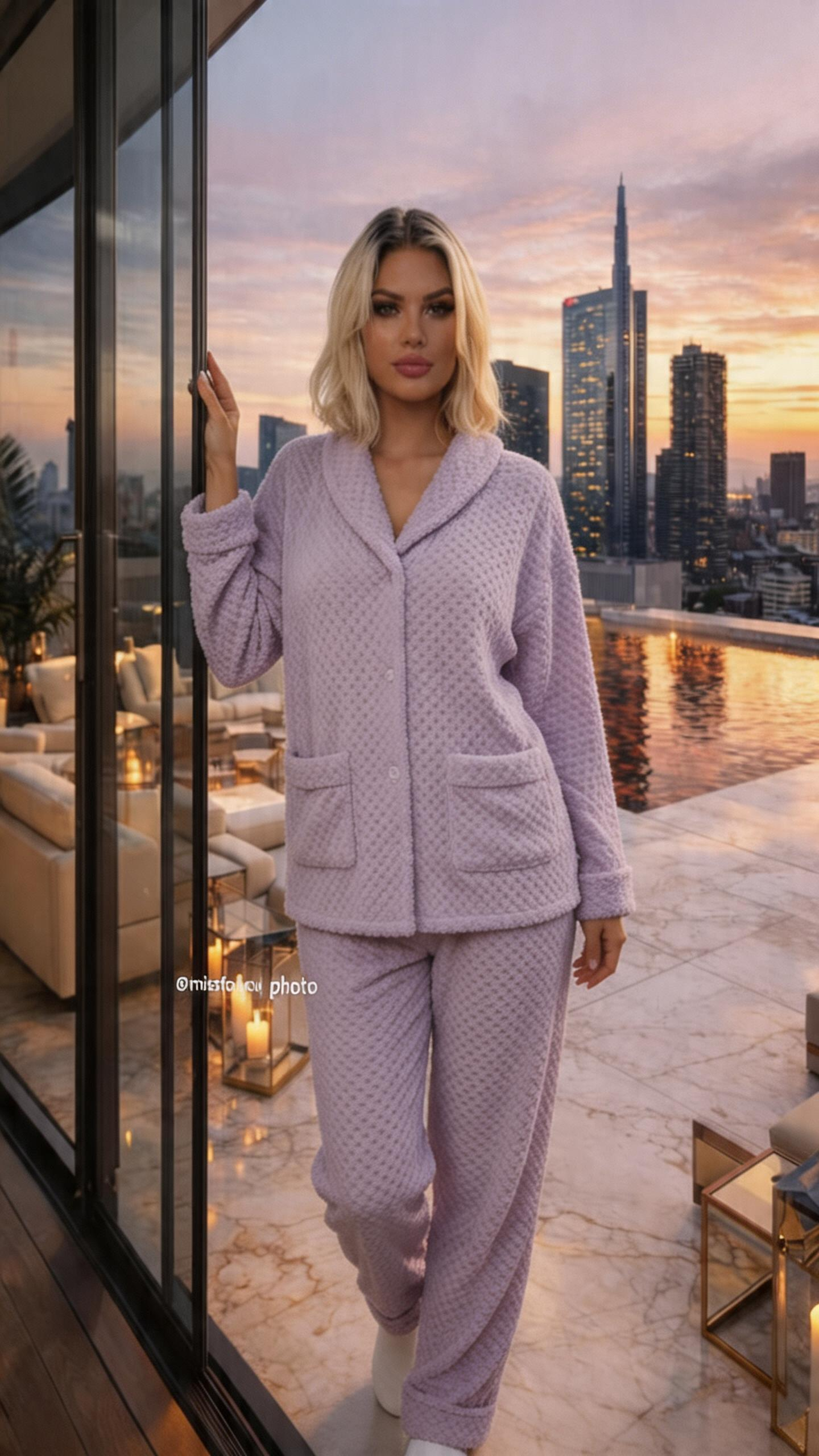 NRZD Purple Pajamas For Women Set Flannel Lined Soft Comfy Pjs Winter Warm Fleece Sleepwear 2 Piece